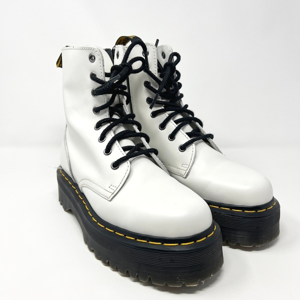 Dr. Martens Jadon Black Leather Platform Combat White Boots Men 7 Women 8